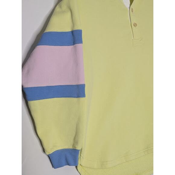 BDG Urban Outfitters Fleece polo style sweatshirt Yellow pink blue size Medium - Picture 3 of 10